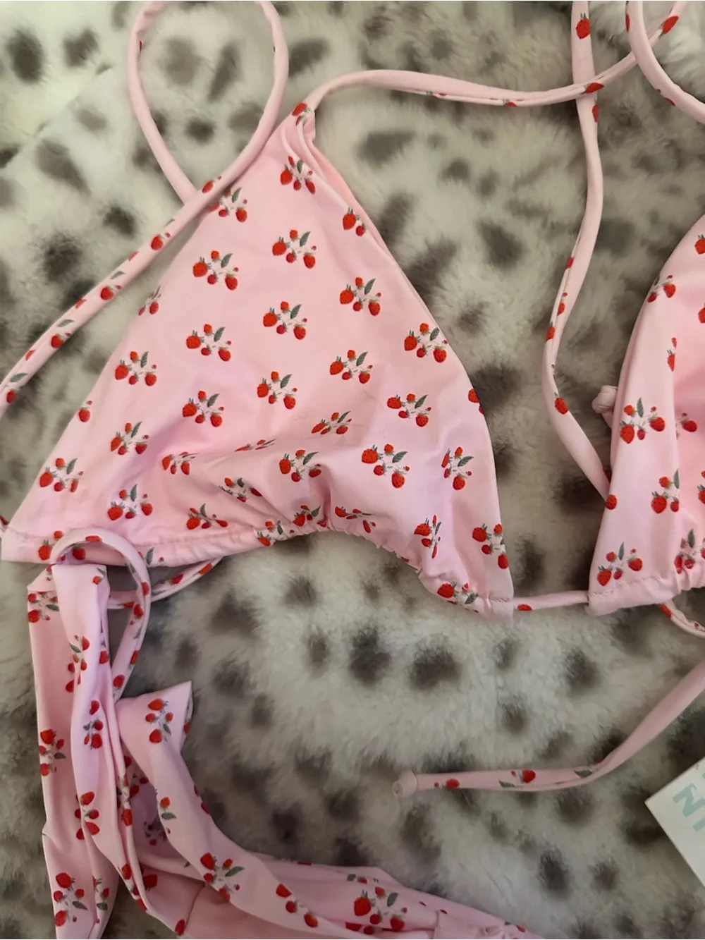 Frankie's Bikinis Pink Cherry Print Triangle String Bikini